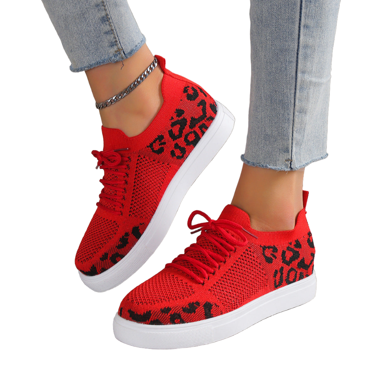 Lace-Up Leopard Flat Sneakers - Pure Serenity DBA