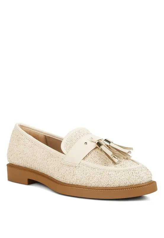 Foxford Tassle Detail Raffia Loafers - Pure Serenity DBA