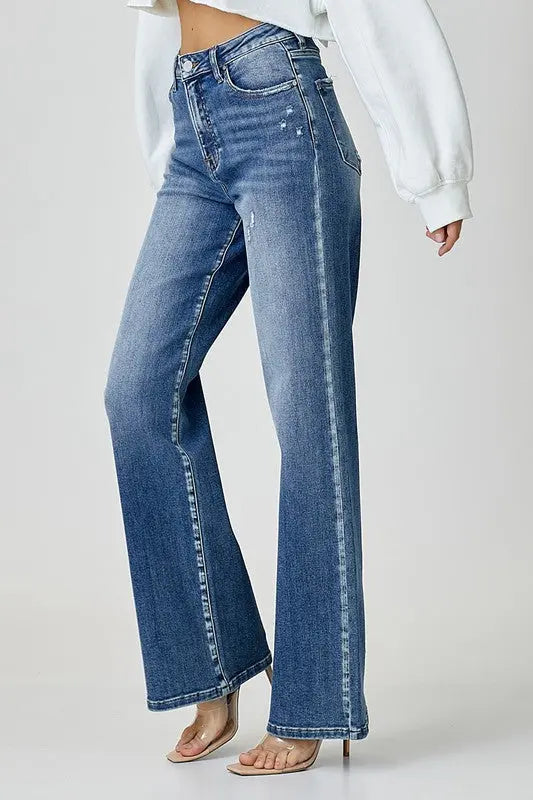 RISEN High Waist Jeans with Pockets Trendsi