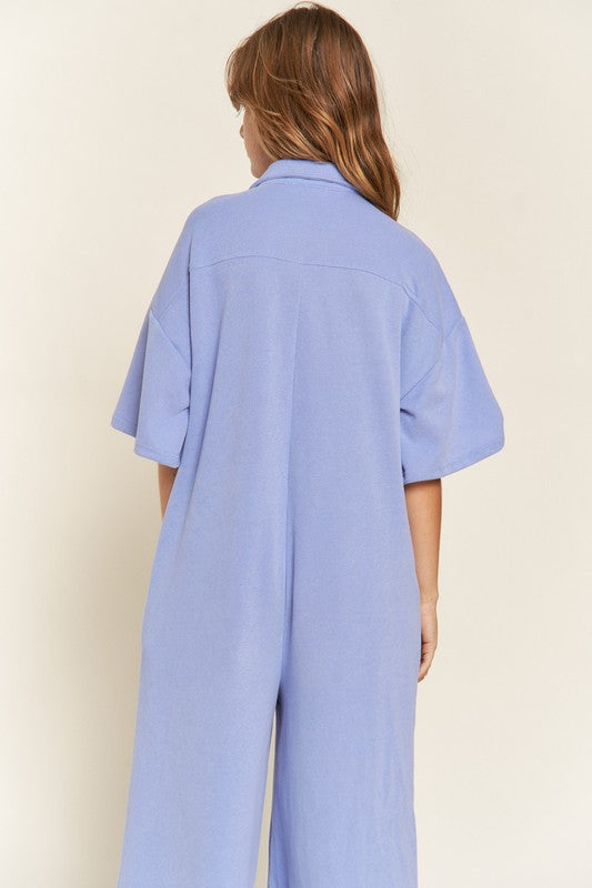 Basic Collar Shirt Wide leg Jumpsuit - Pure Serenity DBA