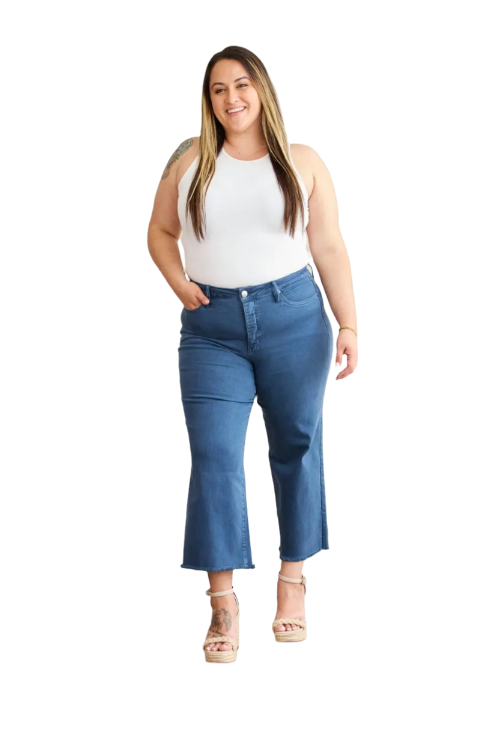 RFM Crop Chloe Full Size Tummy Control High Waist Raw Hem Jeans - Pure Serenity DBA