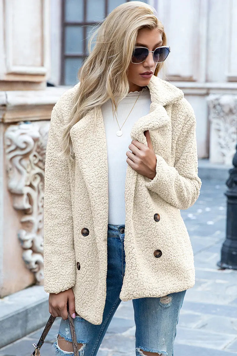 Ivy Lane Full Size Lapel Collar Sherpa Coat - Pure Serenity DBA