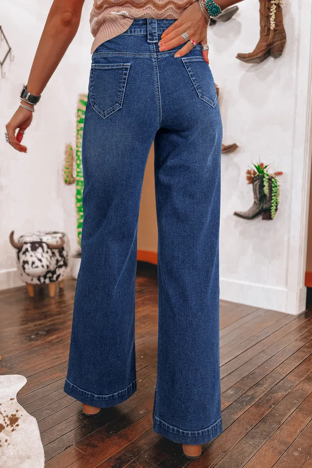 Sail Blue Wide Leg Pocketed High Waist Jeans Pure Serenity DBA