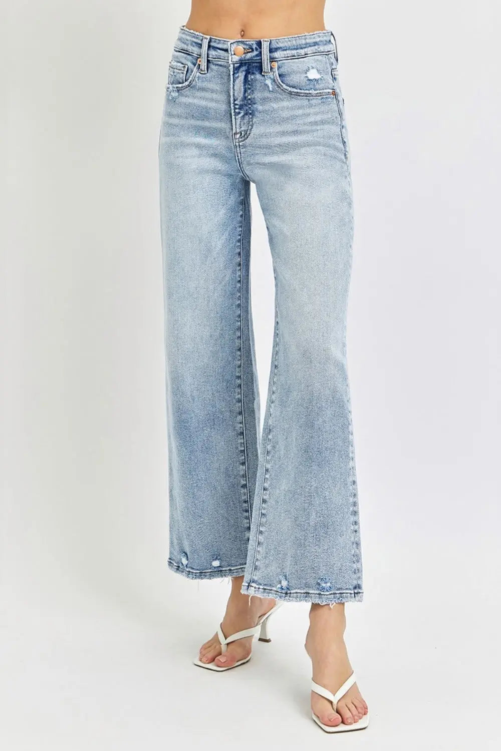 RISEN Full Size Tummy Control High Rise Crop Wide Leg Jeans Trendsi