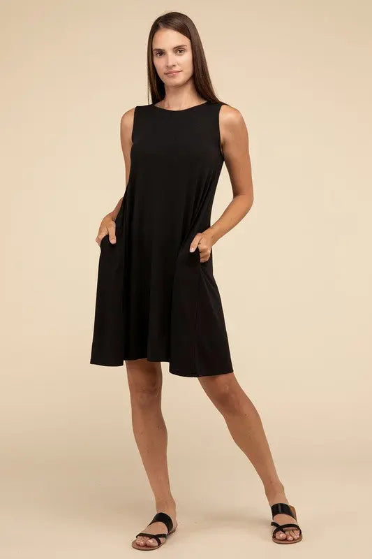 Sleeveless Flared Dress with Side Pockets ZENANA