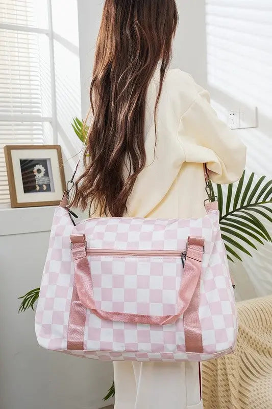 Zenana Checkered Multi-Pocket Travel Bag Trendsi