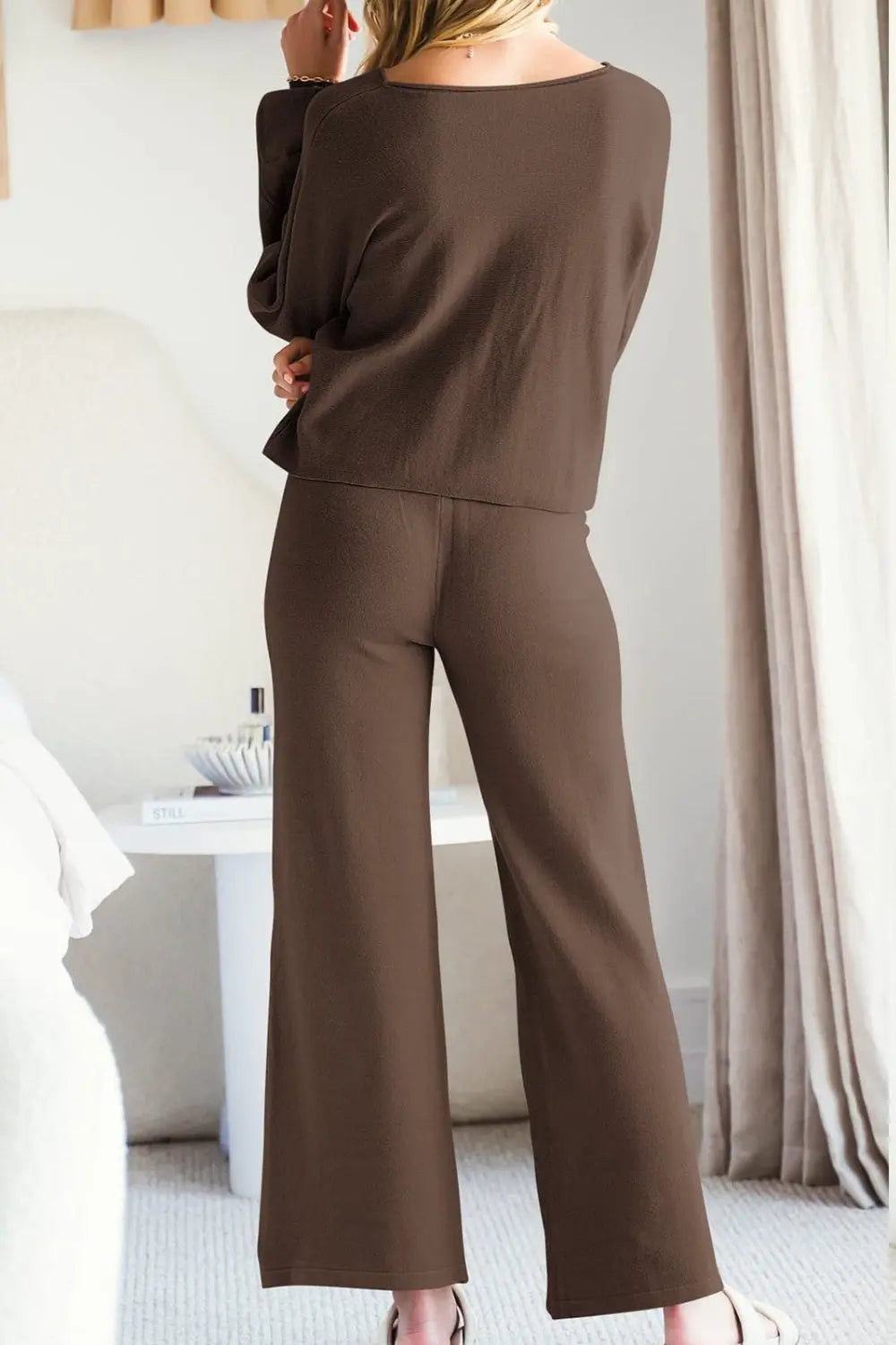 Round Neck Long Sleeve Top and Pants Set Trendsi