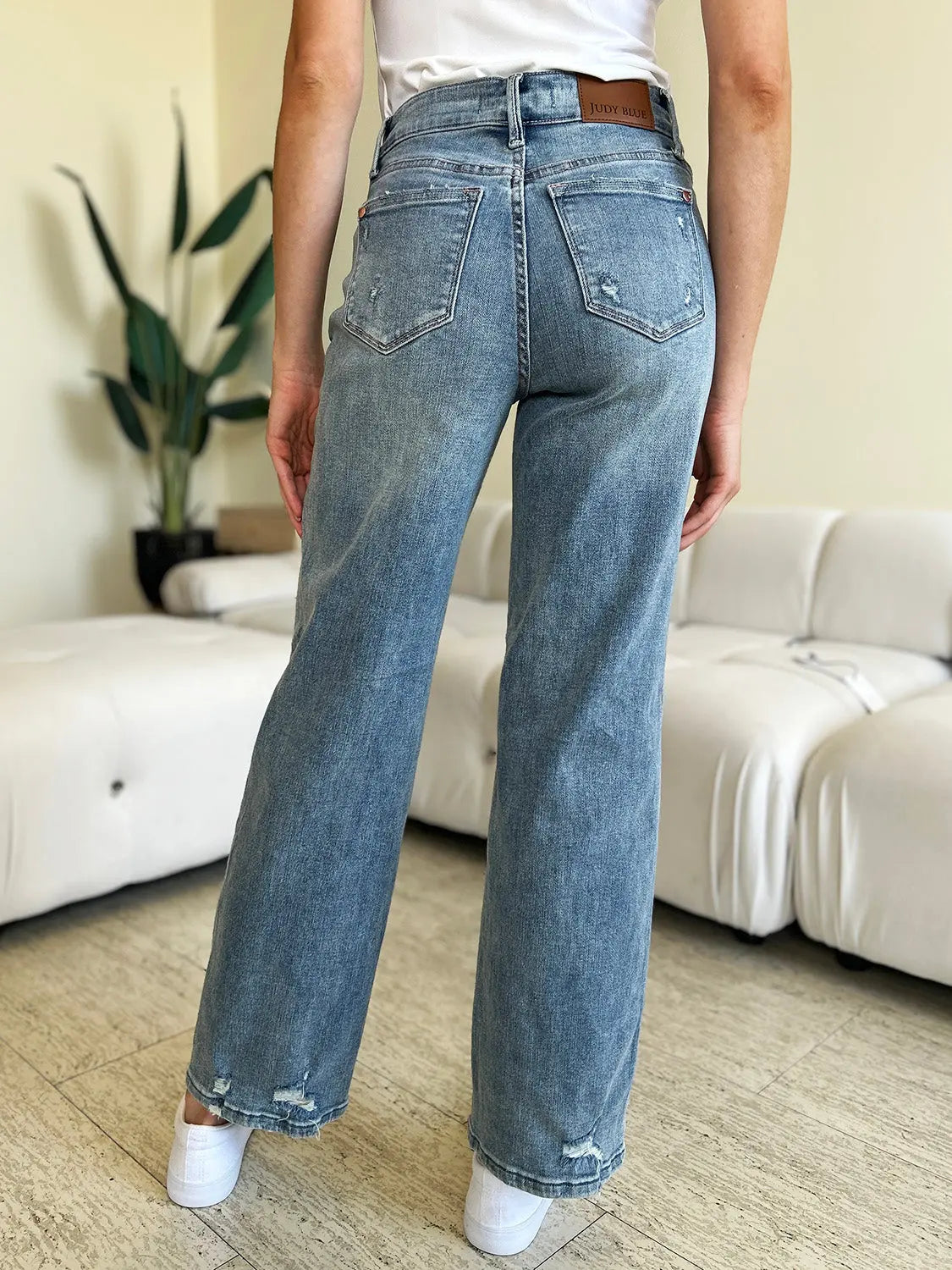 Judy Blue Full Size High Waist Distressed Straight Jeans Trendsi