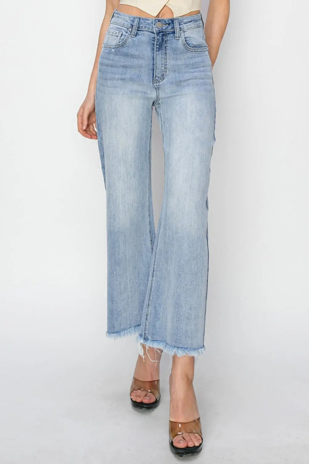 RISEN High Rise Crop Wide Fray Hem Jeans Trendsi