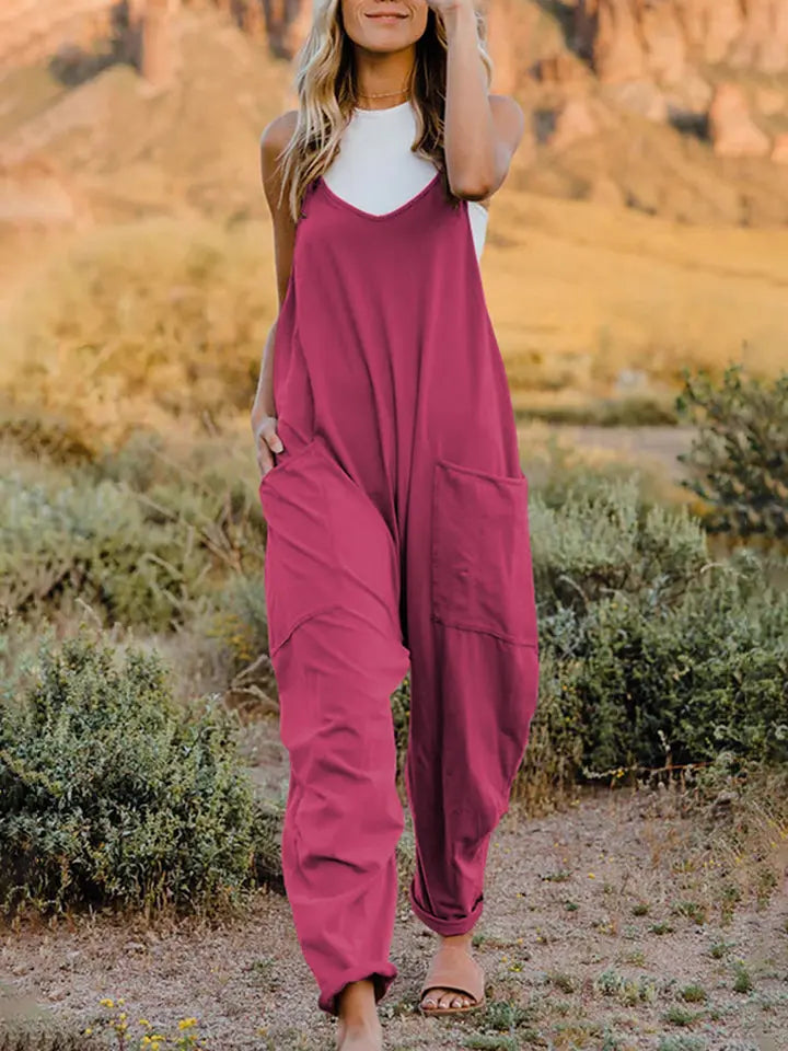 Double Take Full Size Sleeveless V-Neck Pocketed Jumpsuit Trendsi