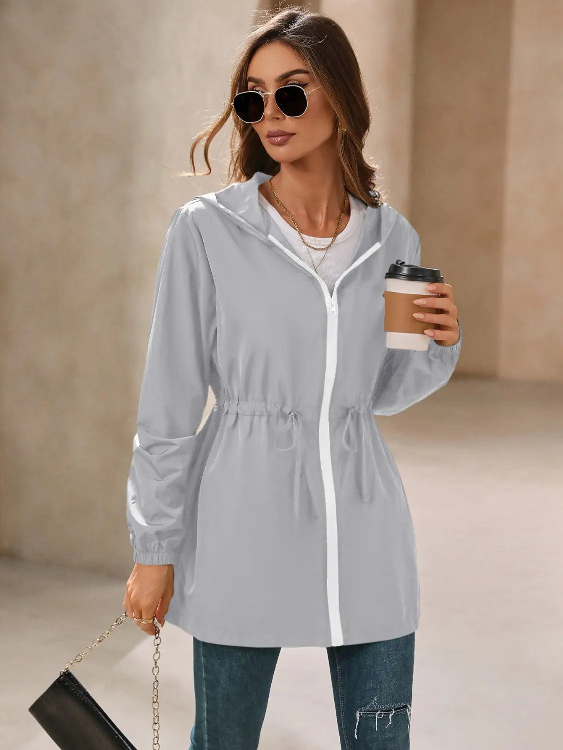 Ivy Lane Outdoor Waterproof Long Sleeve Hooded Windbreaker Trendsi