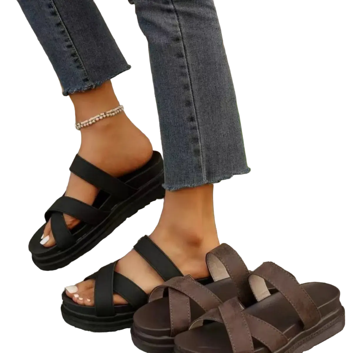 Crisscross PU Leather Flat Sandals Trendsi