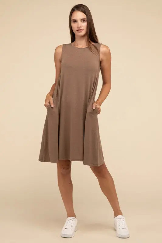 Sleeveless Flared Dress with Side Pockets ZENANA