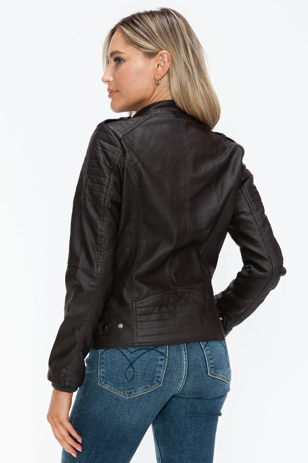 Snobbish PU Leather Biker Jacket with Side Zip Pockets Trendsi