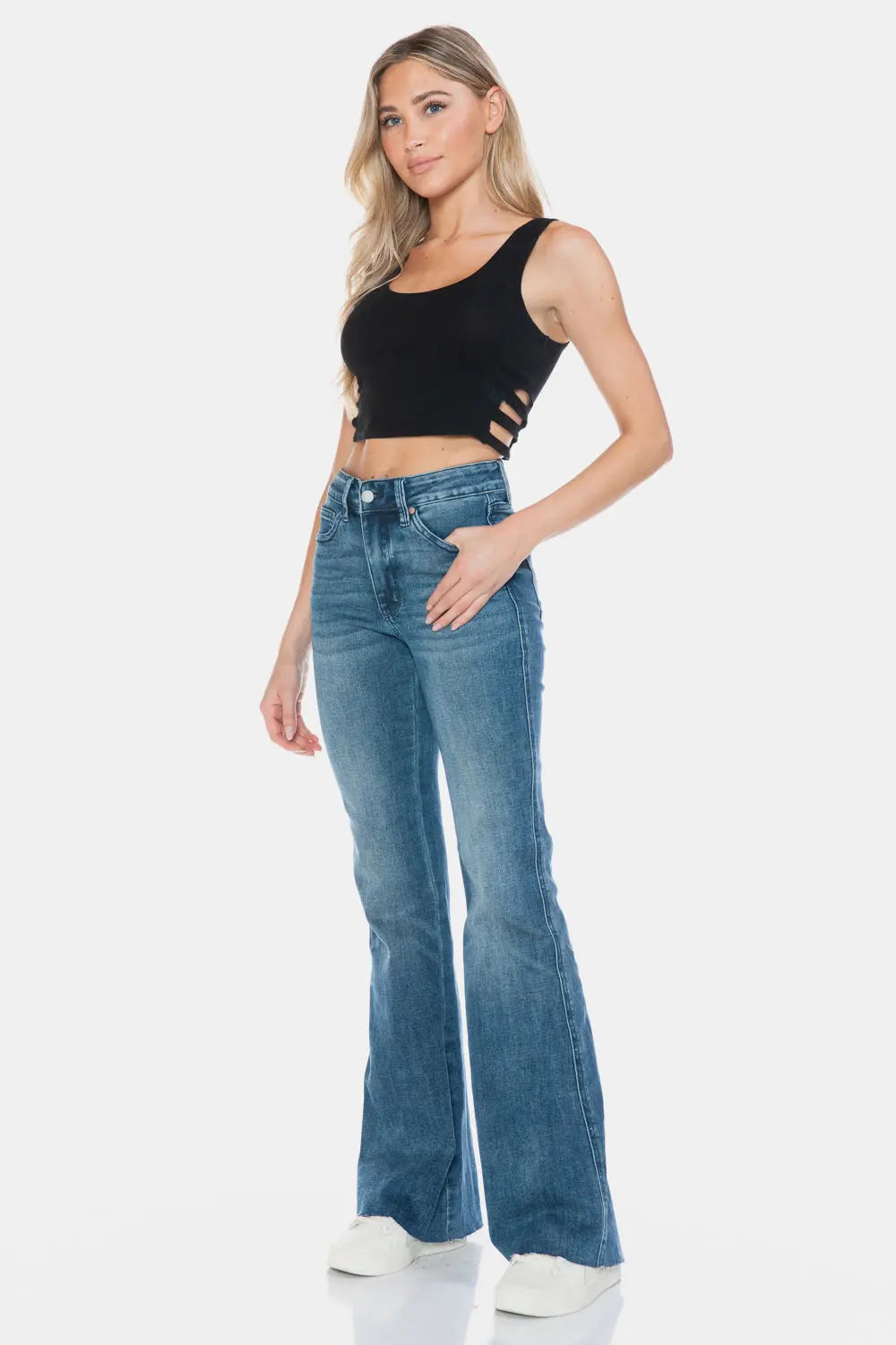 Judy Blue Full Size Tummy Control Cut Hem Flare Jeans Trendsi