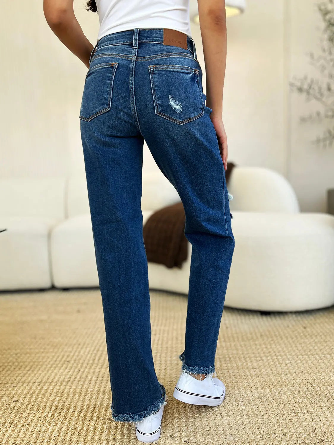 Judy Blue Full Size Mid Rise Distressed Raw Hem Jeans Trendsi