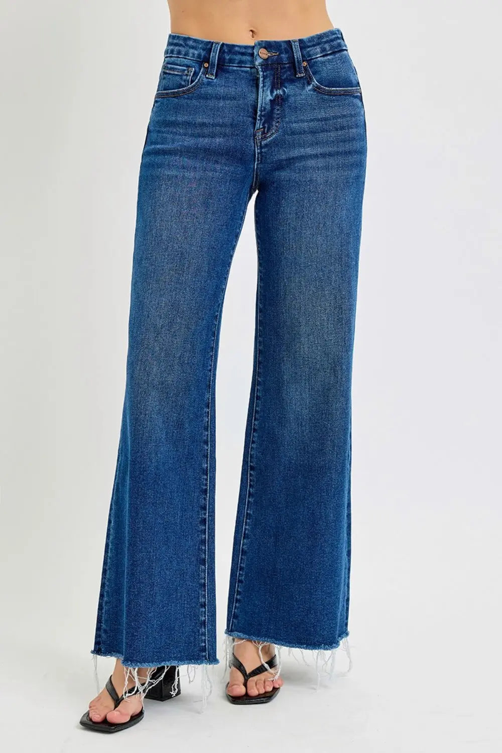 RISEN Tummy Control High Rise Wide Leg Jeans Trendsi