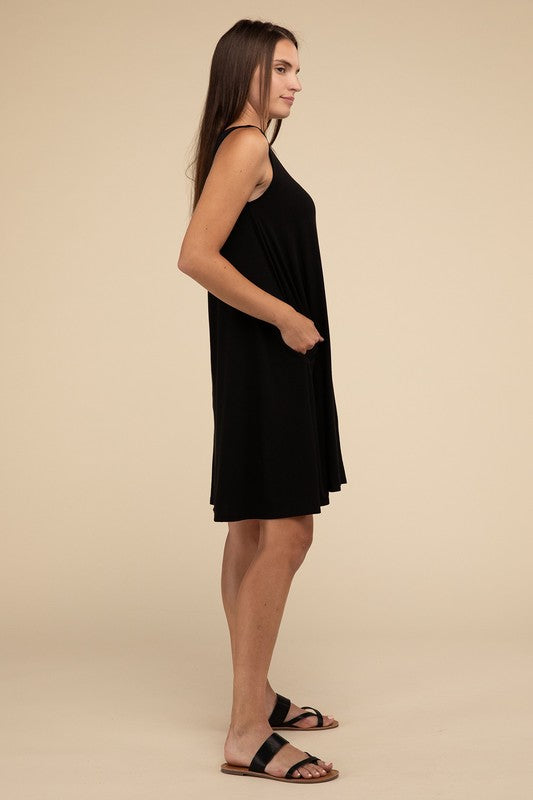 Sleeveless Flared Dress with Side Pockets - Pure Serenity DBA