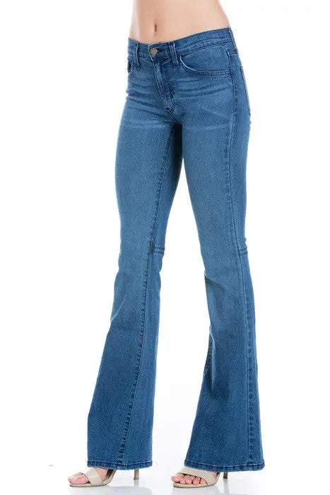 mid rise flare bell bottom denim jeans pants - Pure Serenity DBA