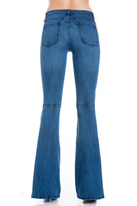 mid rise flare bell bottom denim jeans pants - Pure Serenity DBA