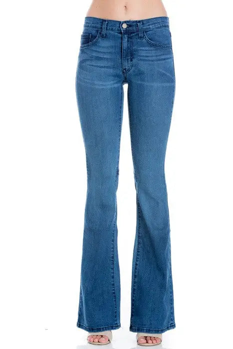 mid rise flare bell bottom denim jeans pants - Pure Serenity DBA