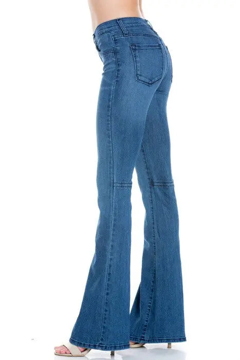 mid rise flare bell bottom denim jeans pants - Pure Serenity DBA