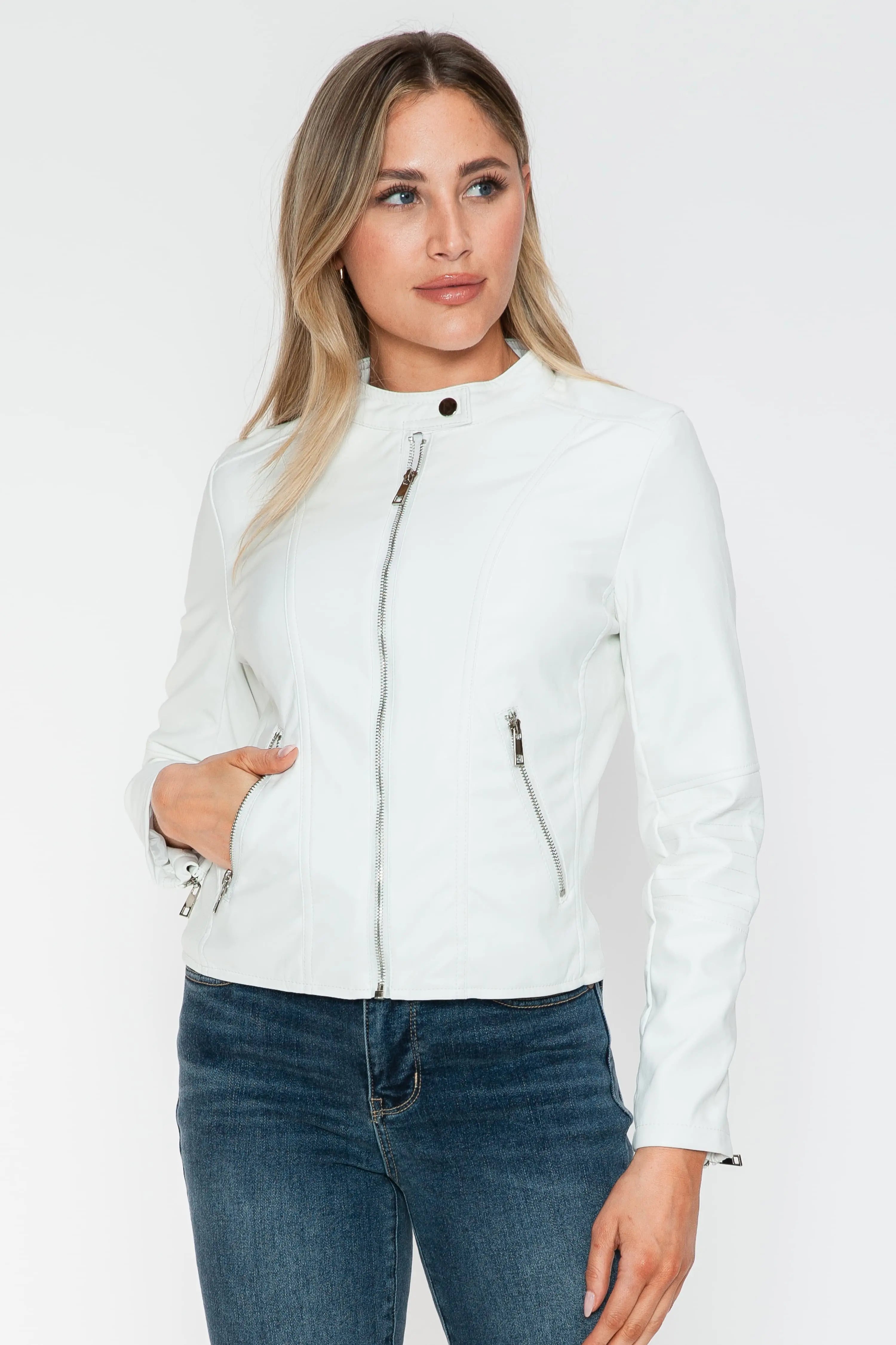 Snobbish PU Leather Zip Up Jacket with Pockets Trendsi