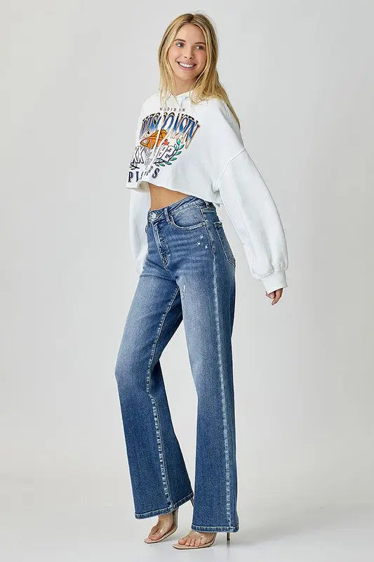 RISEN High Waist Jeans with Pockets Trendsi