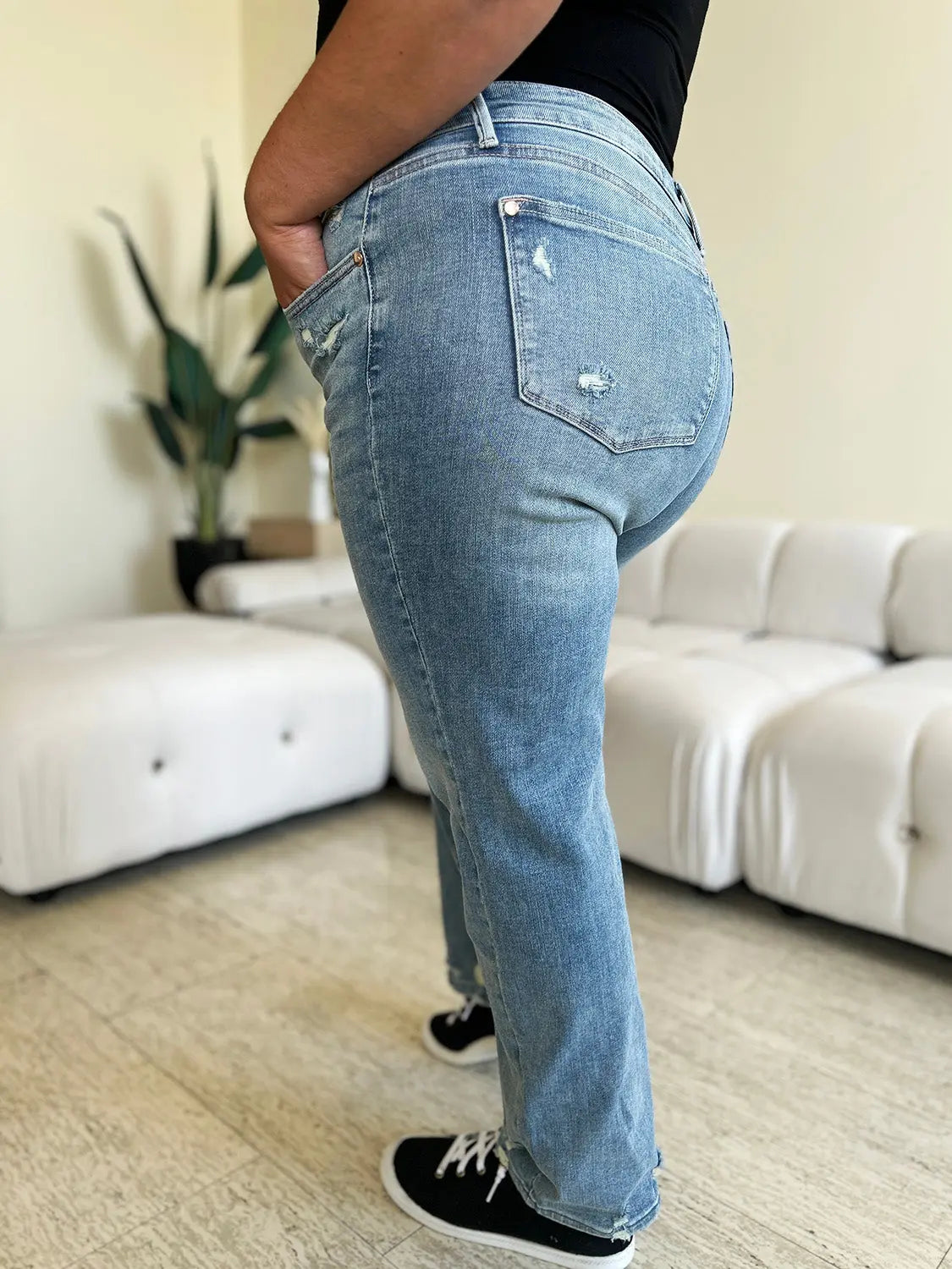 Judy Blue Full Size High Waist Distressed Straight Jeans Trendsi