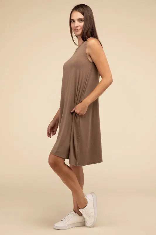 Sleeveless Flared Dress with Side Pockets ZENANA