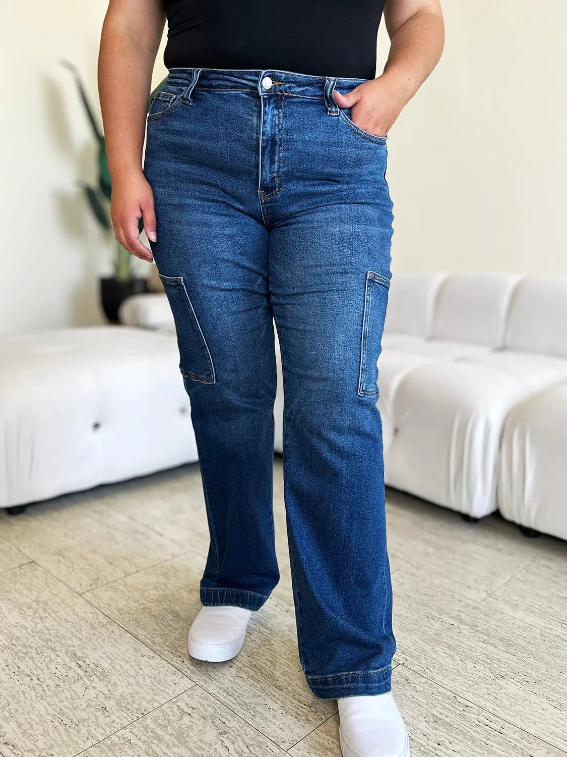 Judy Blue Full Size High Waist Straight Cargo Jeans - Pure Serenity DBA