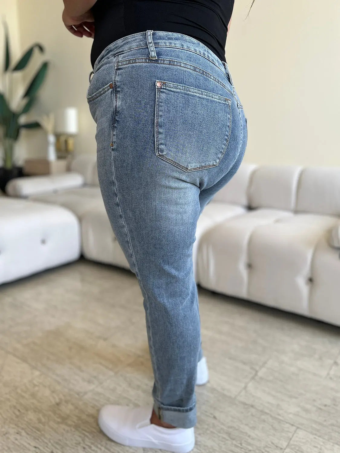 Judy Blue Full Size High Waist Cuff Hem Skinny Jeans Trendsi