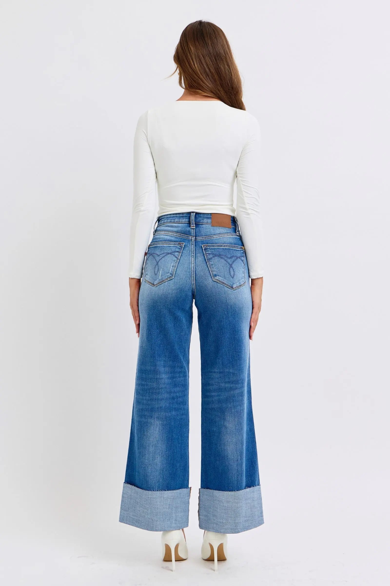 Judy Blue Full Size Distressed High Waist Wide Leg Jeans Trendsi