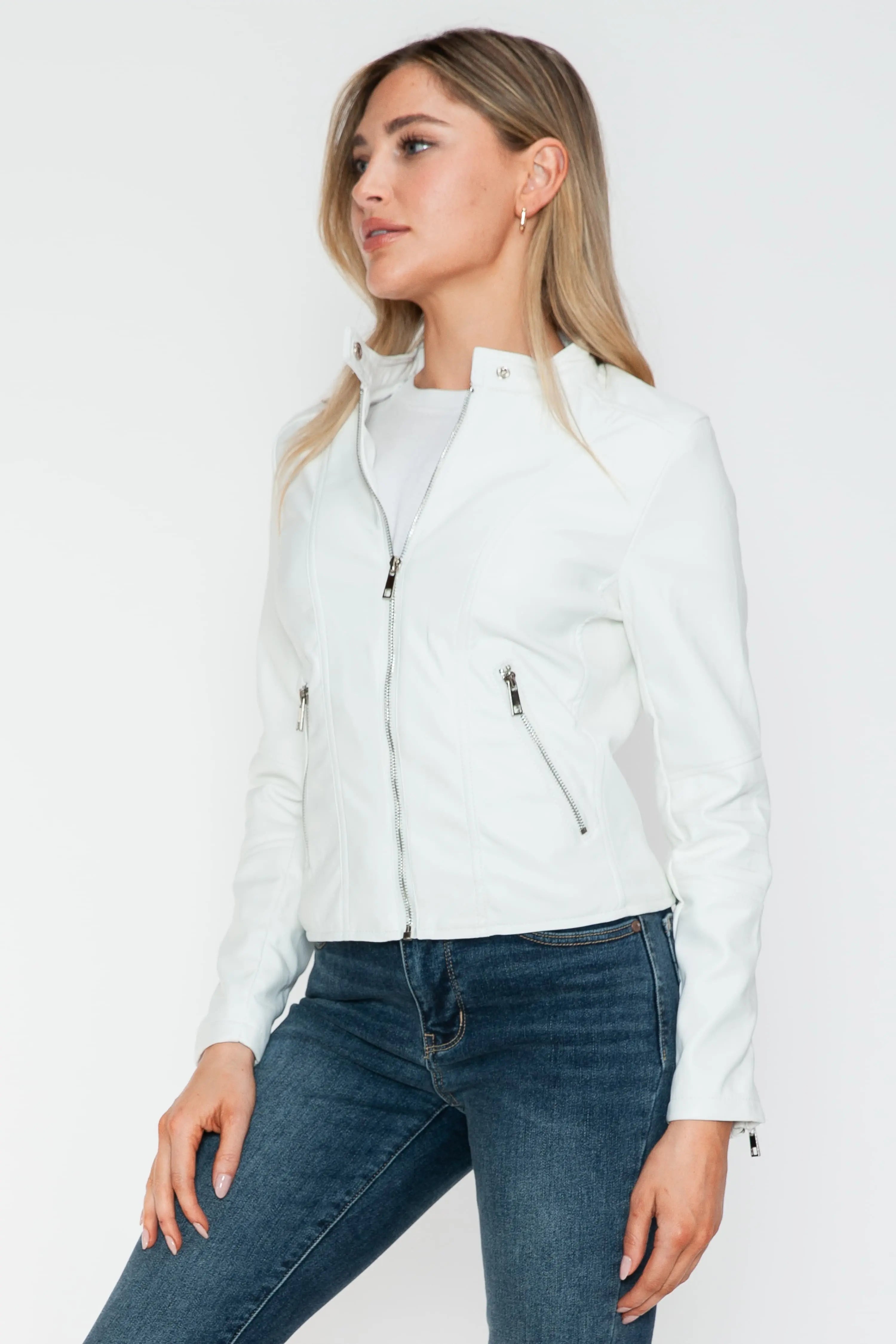 Snobbish PU Leather Zip Up Jacket with Pockets Trendsi