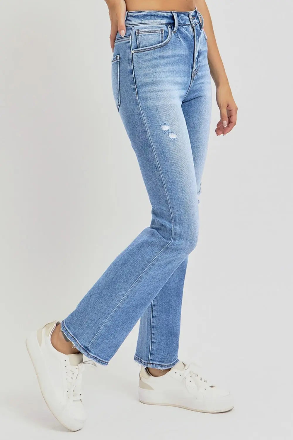 RISEN Full Size Distressed High-Rise Ankle Straight Jeans Trendsi