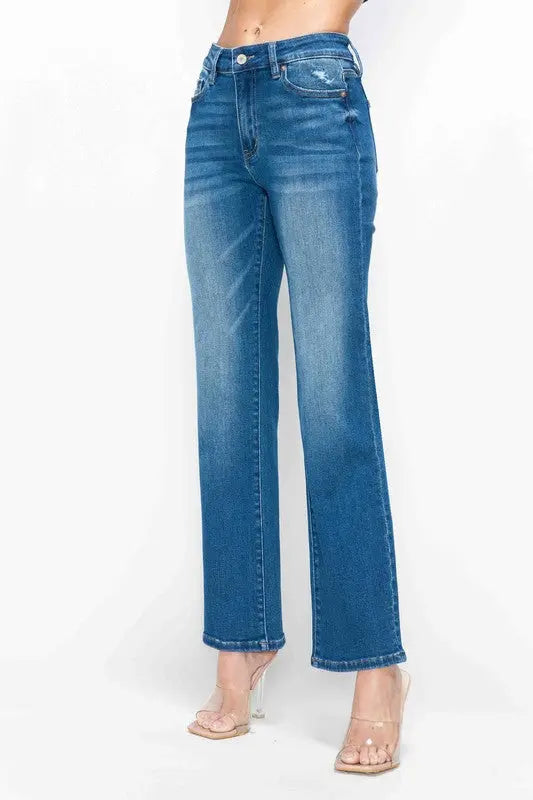 bytos Full Size Cat's Whiskers High Rise Straight Jeans Trendsi