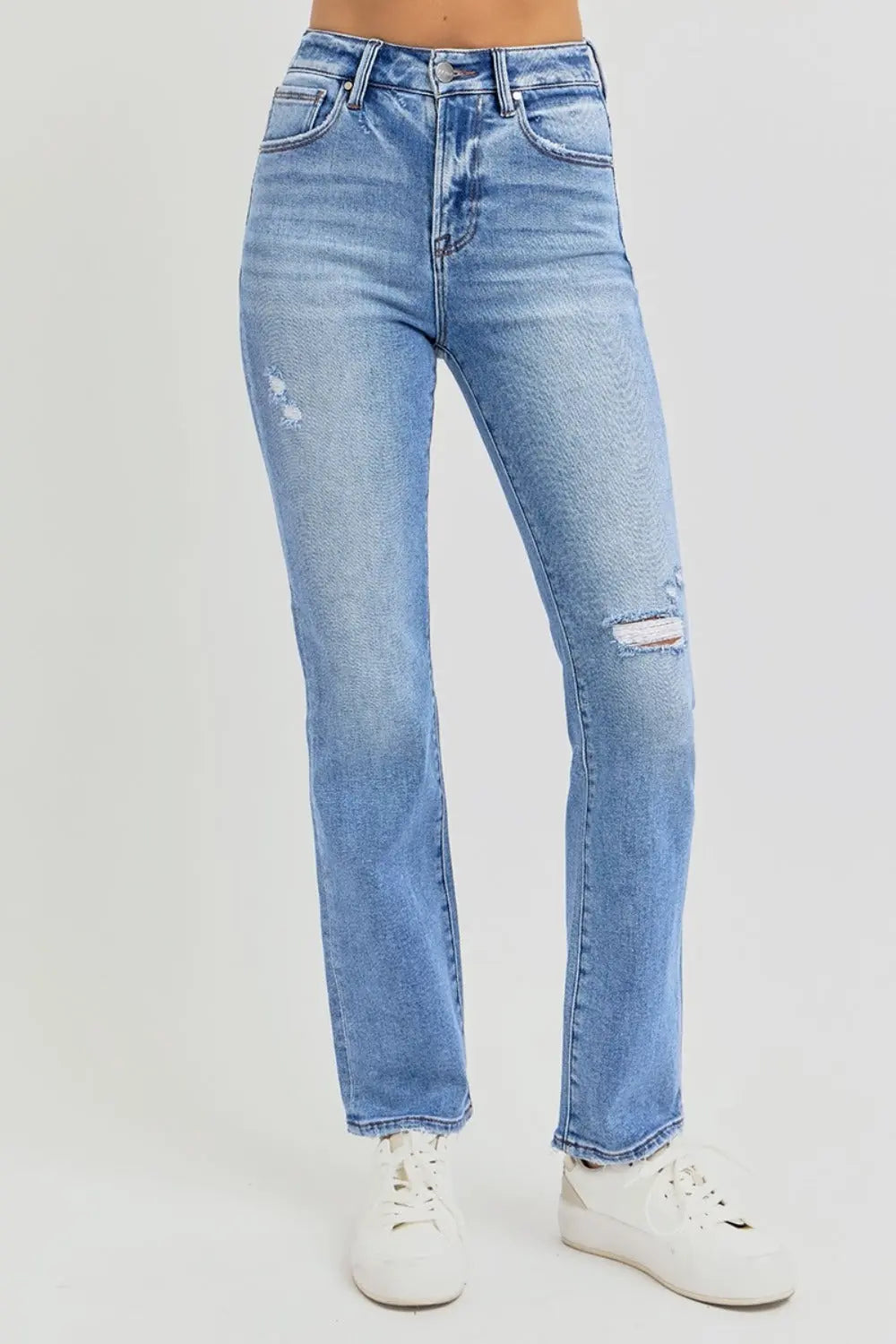 RISEN Full Size Distressed High-Rise Ankle Straight Jeans Trendsi