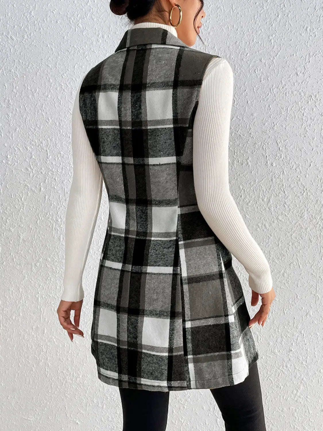 Honey Plaid Button Up Vest Coat Trendsi