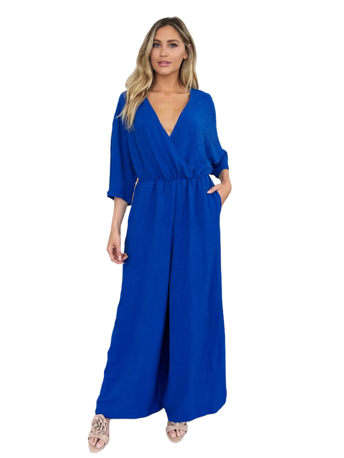 Double Take Full Size Half Sleeve Wide Leg Jumpsuit - Pure Serenity DBA