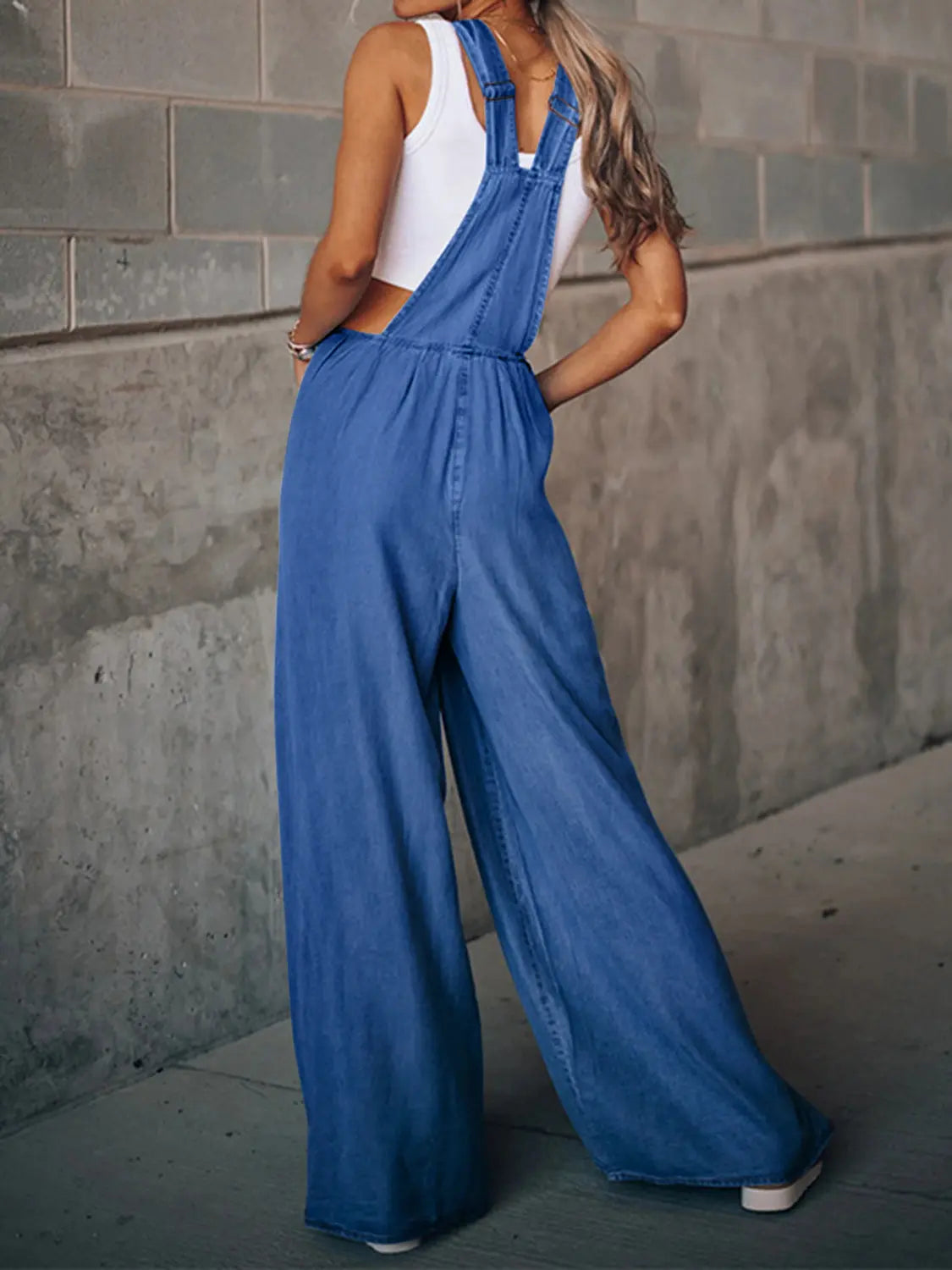 Distressed Wide Leg Denim Overalls Trendsi