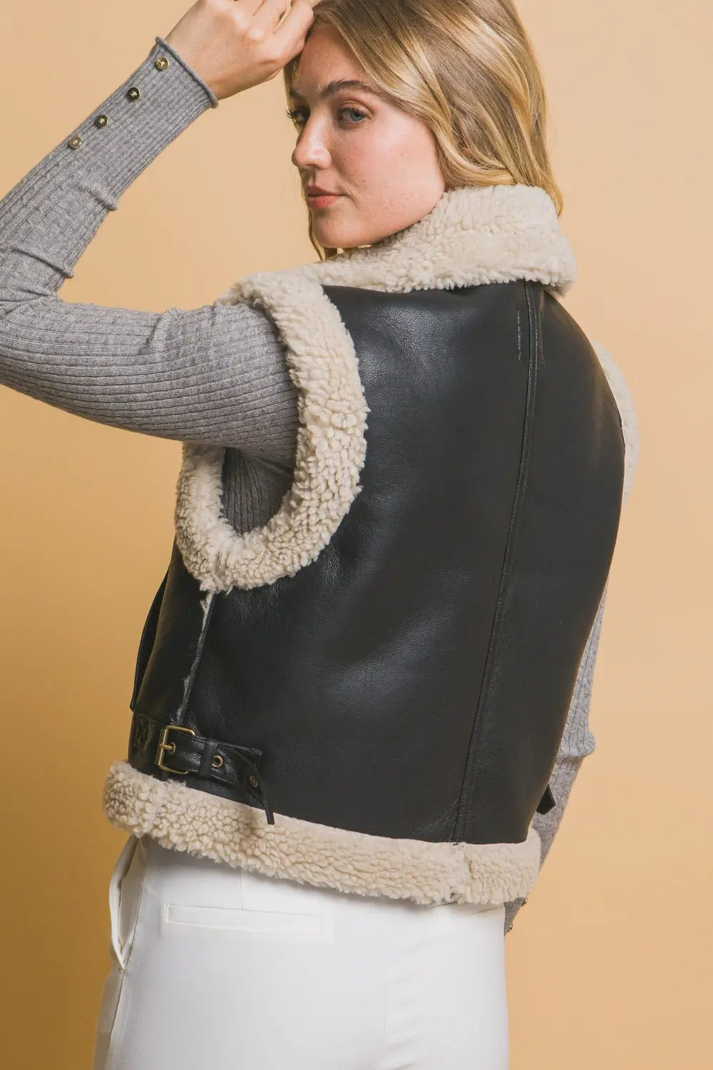 Love Tree Sherpa Zip Up Vest with Pockets Trendsi