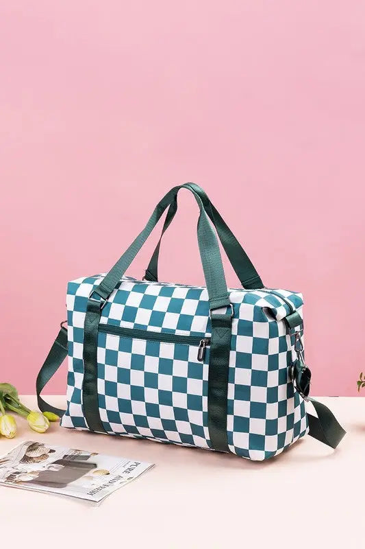 Zenana Checkered Multi-Pocket Travel Bag Trendsi