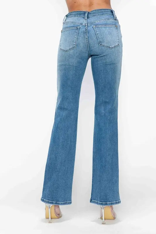 bytos Full Size Cat's Whiskers Mid Rise Bootcut Jeans Trendsi