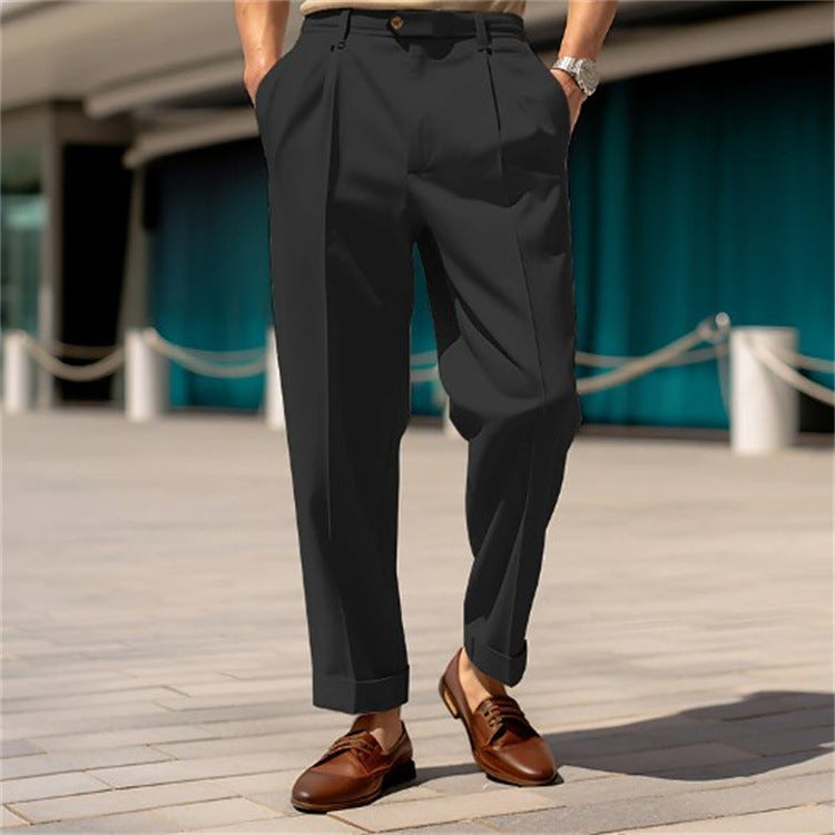 Men's Formal Wear Mid-Waist Button Straight Plain Comfortable Suit Pants - Pure Serenity DBA