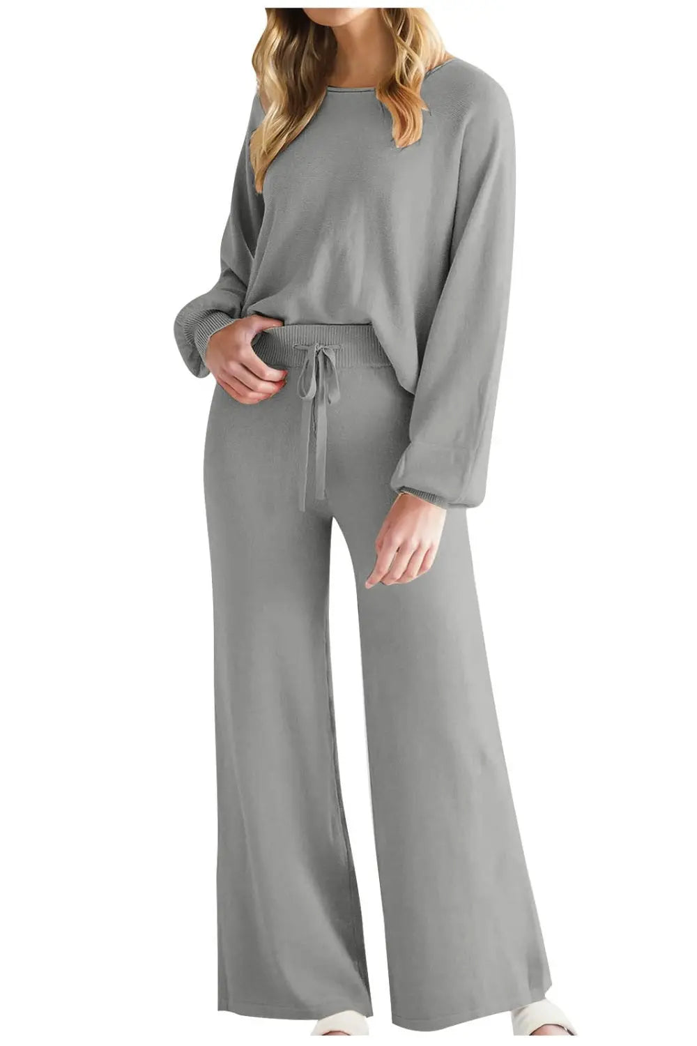 Round Neck Long Sleeve Top and Pants Set Trendsi