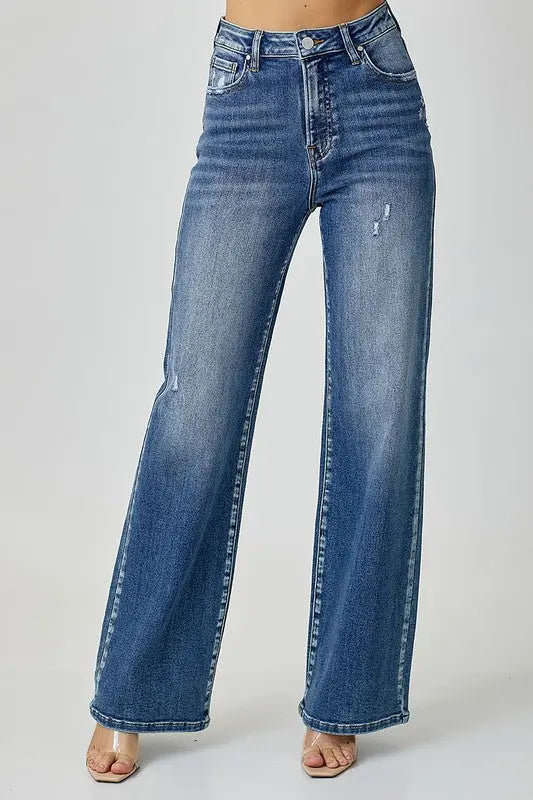 RISEN High Waist Jeans with Pockets Trendsi