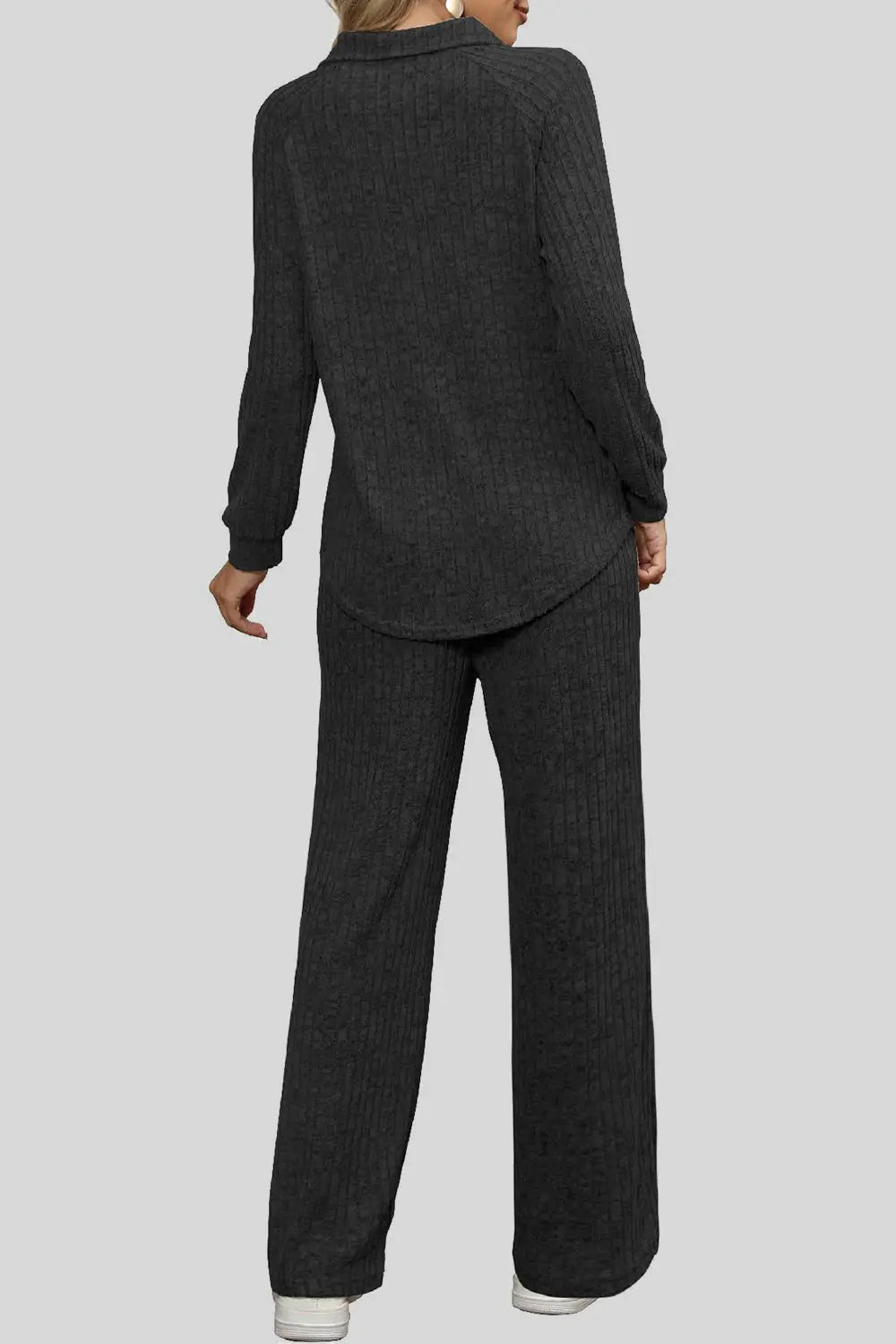 Ribbed Long Sleeve Top and Pocketed Pants Set Trendsi