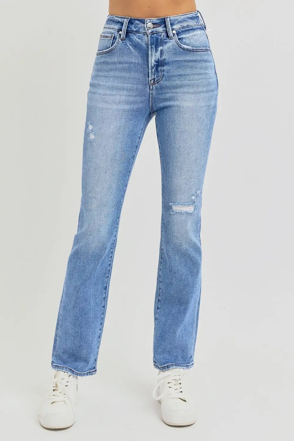 RISEN Full Size Distressed High-Rise Ankle Straight Jeans Trendsi