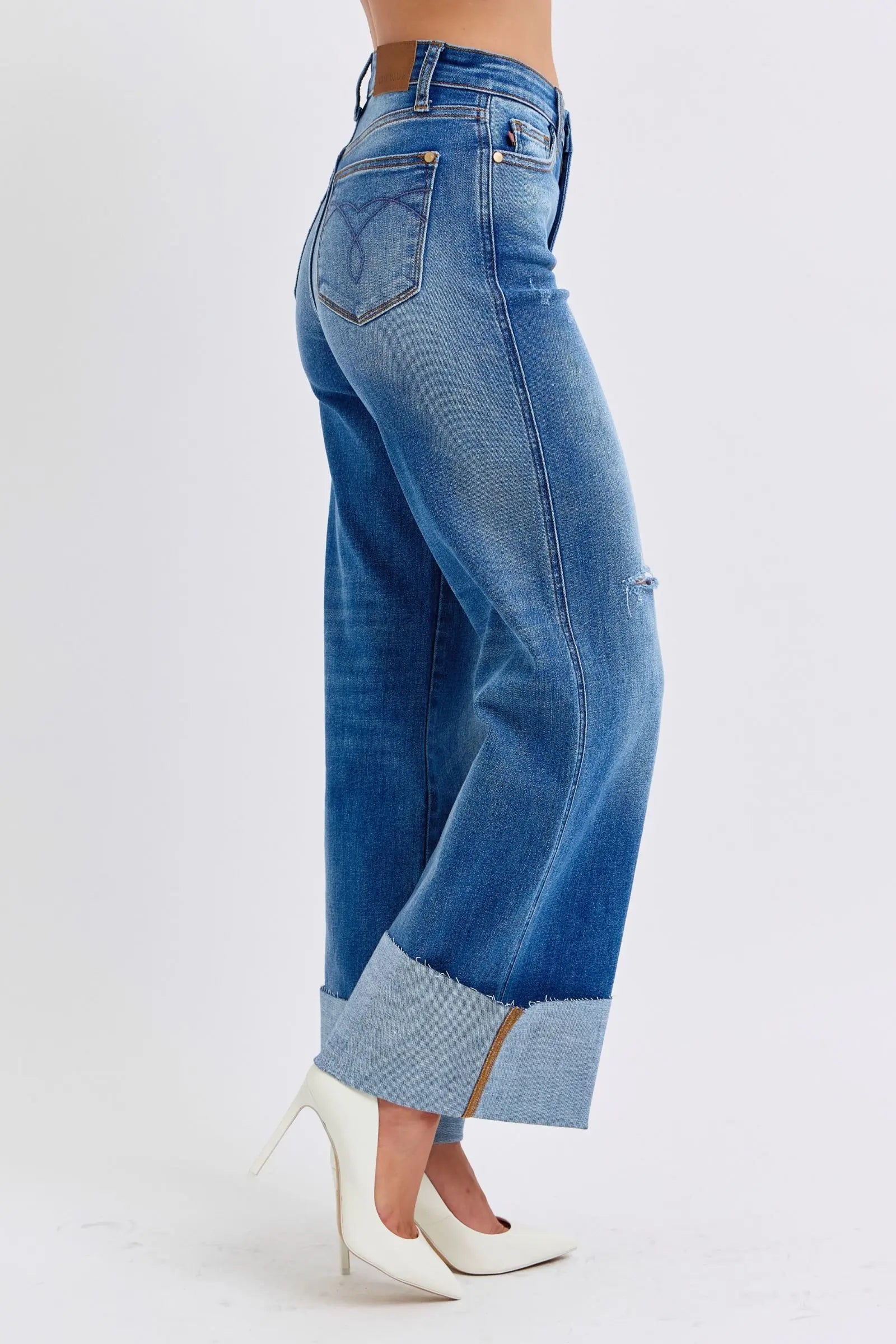 Judy Blue Full Size Distressed High Waist Wide Leg Jeans Trendsi