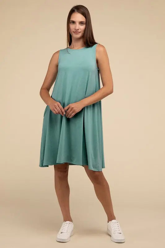 Sleeveless Flared Dress with Side Pockets ZENANA